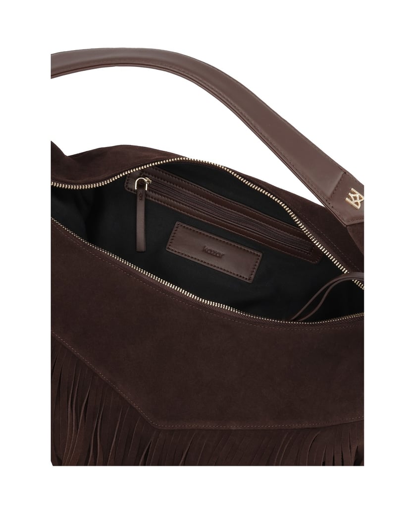 Kazar-Large-suede-hobo-bag-with-tassels-tmavě-hnědá