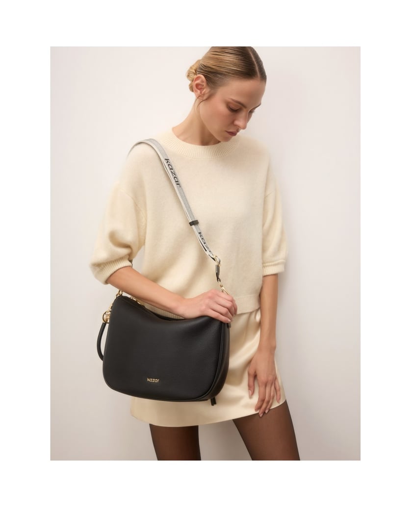 Kazar-Black-handbag-with-a-handle-and-two-belts-černá