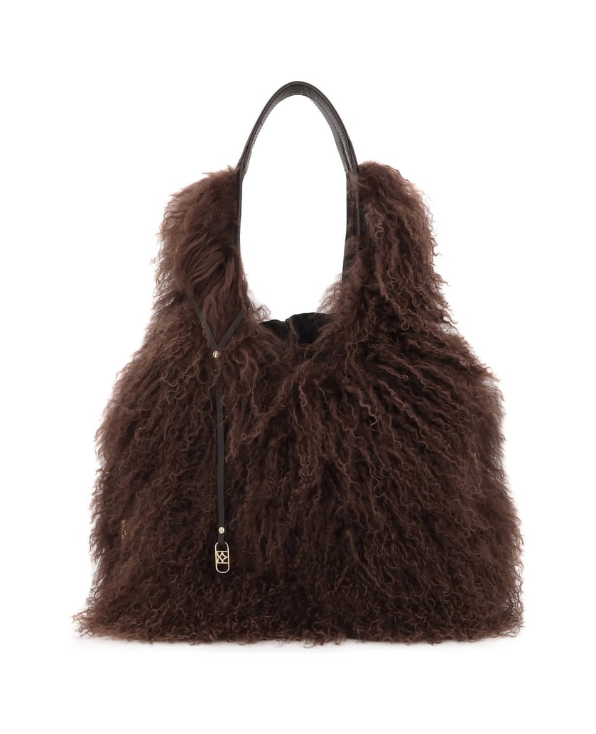 Kazar-Brown-sheep-fur-shoulder-bags-with-fabric-inserts-tmavě-hnědá