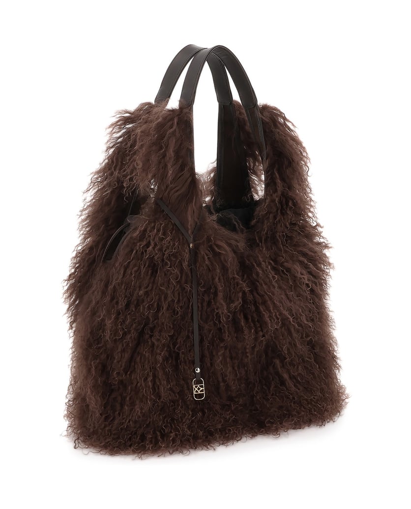 Kazar-Brown-sheep-fur-shoulder-bags-with-fabric-inserts-tmavě-hnědá