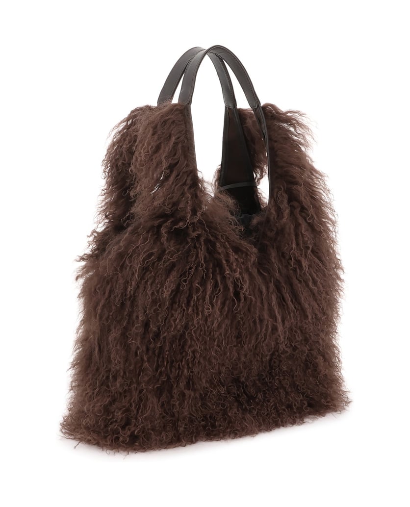 Kazar-Brown-sheep-fur-shoulder-bags-with-fabric-inserts-tmavě-hnědá