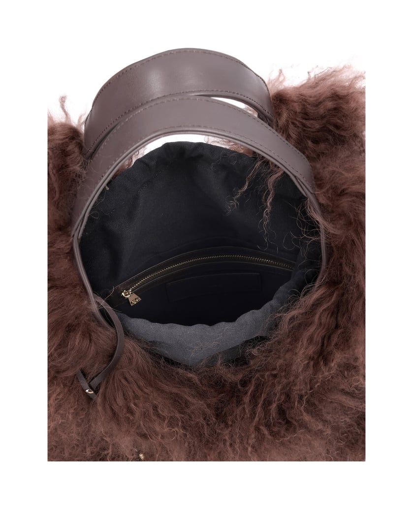 Kazar-Brown-sheep-fur-shoulder-bags-with-fabric-inserts-tmavě-hnědá