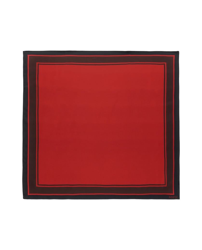 Kazar-Red-silk-scarf-with-a-black-and-brown-border-červená