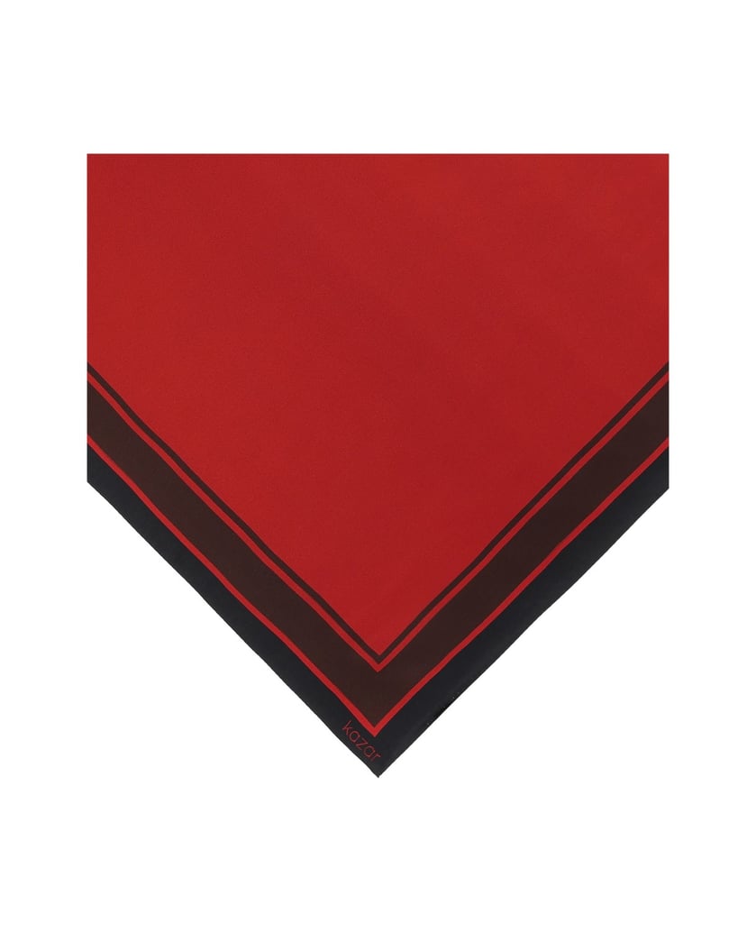 Kazar-Red-silk-scarf-with-a-black-and-brown-border-červená