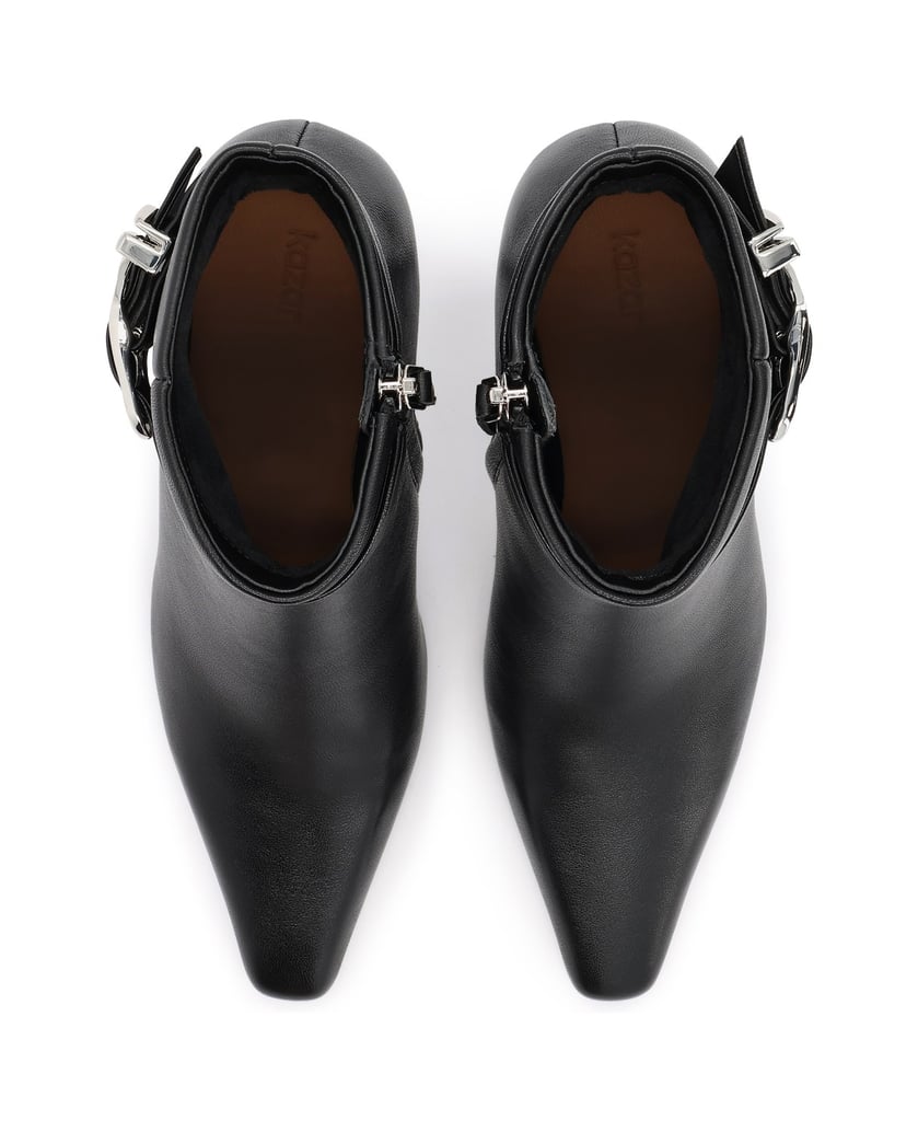 Kazar-Black-leather-booties-decorated-with-a-belt-with-buckle-černá