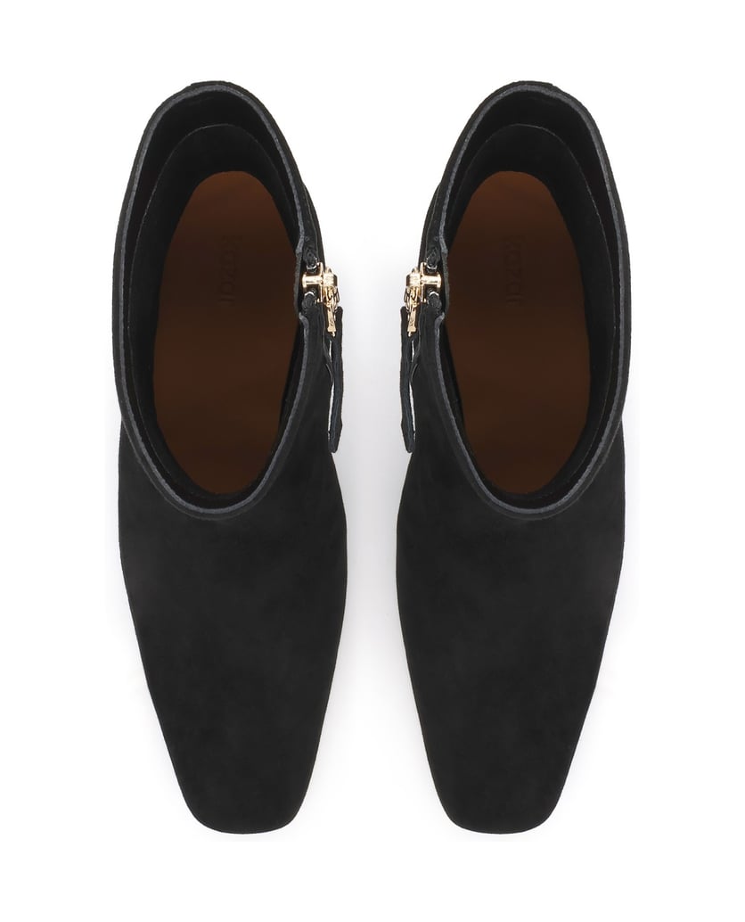 Kazar-Black-suede-zip-up-booties-with-a-sturdy-heel-černá