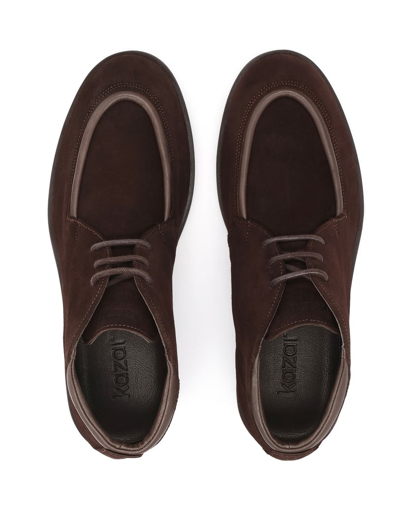 Kazar-Brown-suede-flat-ankle-boots-with-short-laces-hnedá