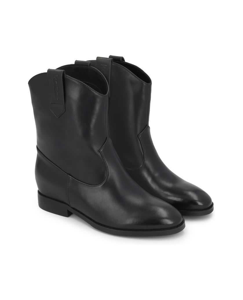 Kazar-Black-leather-booties-with-hidden-wedges-čierna