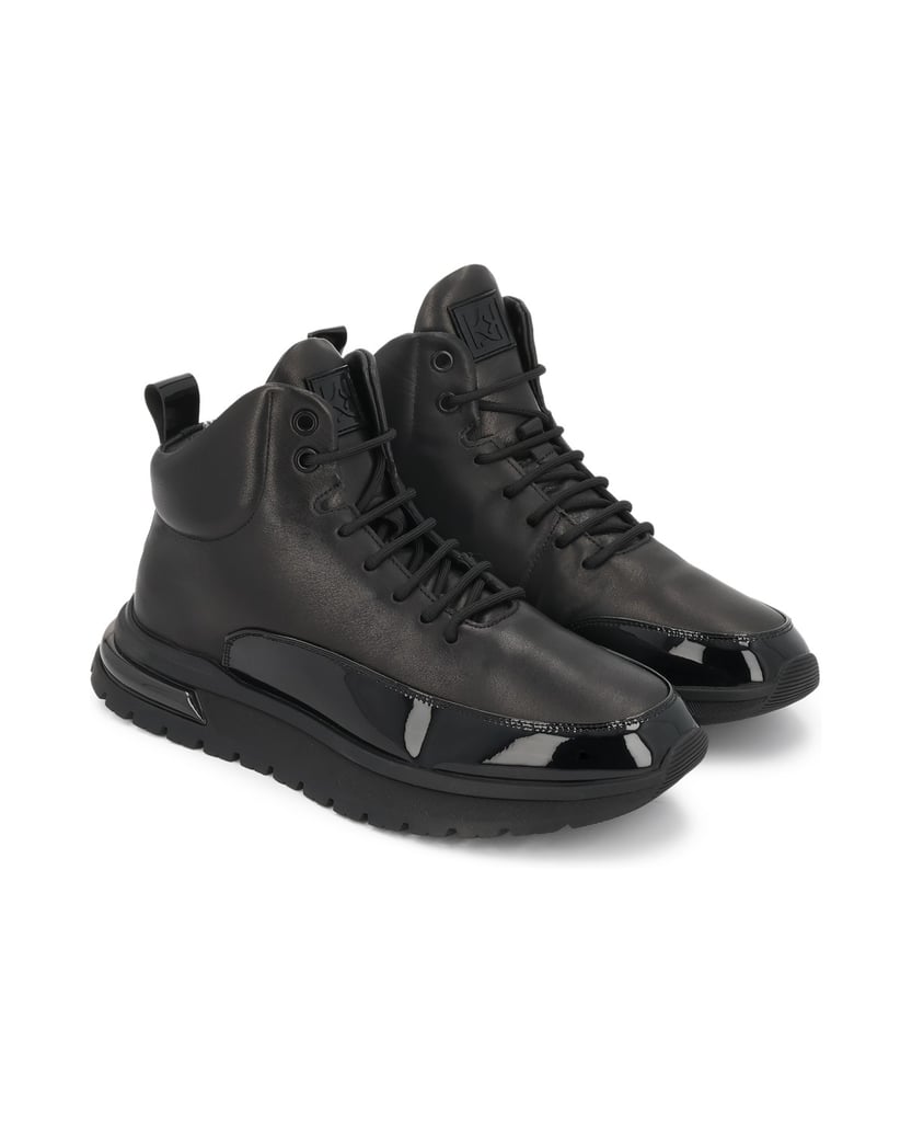Kazar-Black-leather-sneakers-with-high-upper-černá