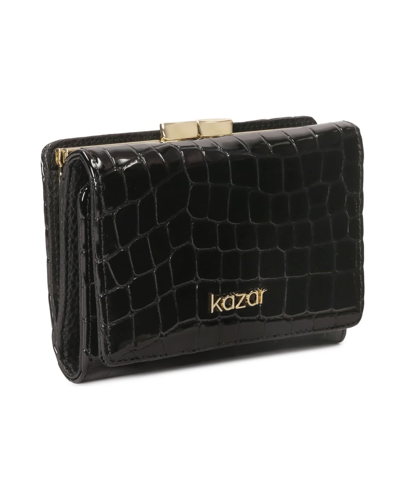 Kazar-Small-black-wallet-in-patent-embossed-leather-čierna