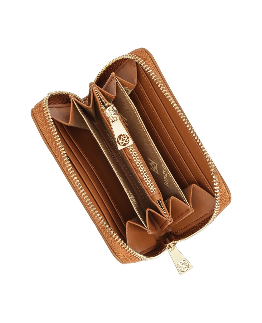 Kazar-Light-brown-wallet-with-decorative-monogram-ťavia
