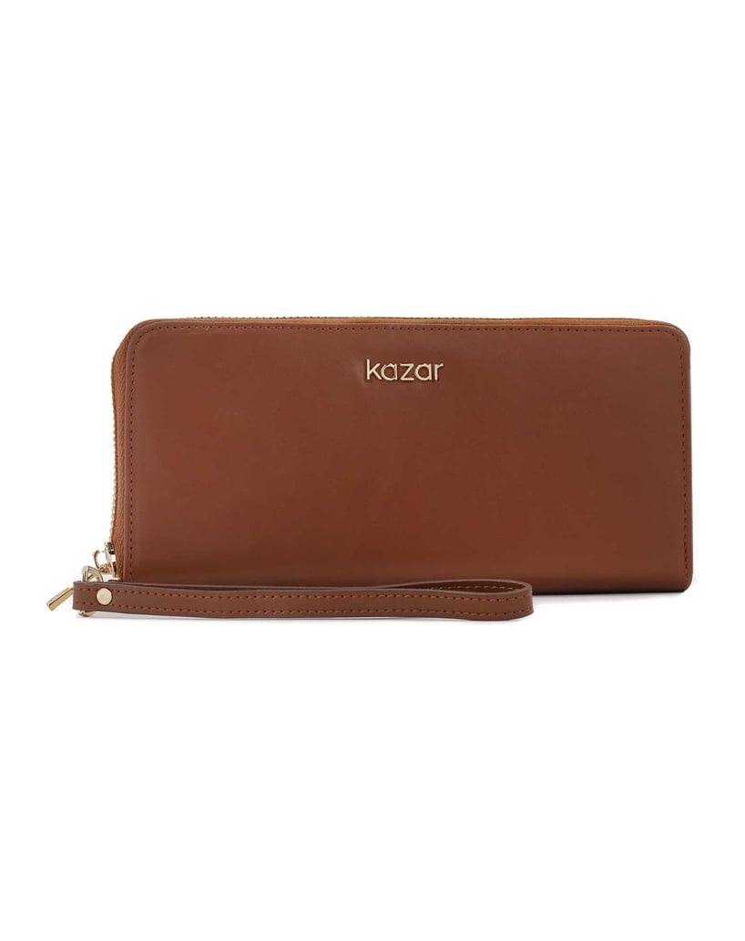 Kazar-Elongated-slider-wallet-with-strap-hnedá