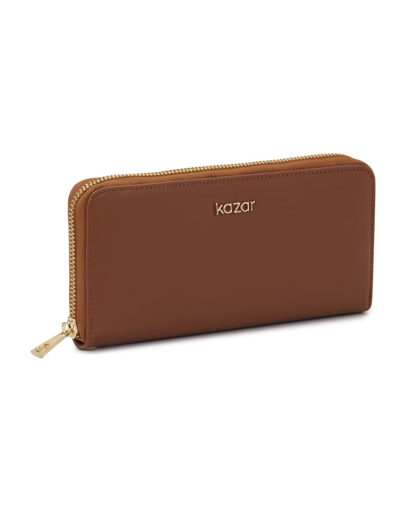 Kazar-Elongated-slider-wallet-with-strap-hnedá