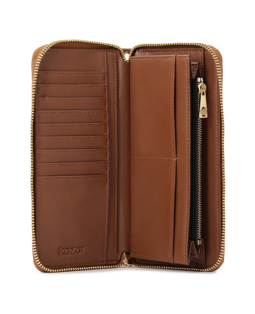 Kazar-Elongated-slider-wallet-with-strap-hnedá
