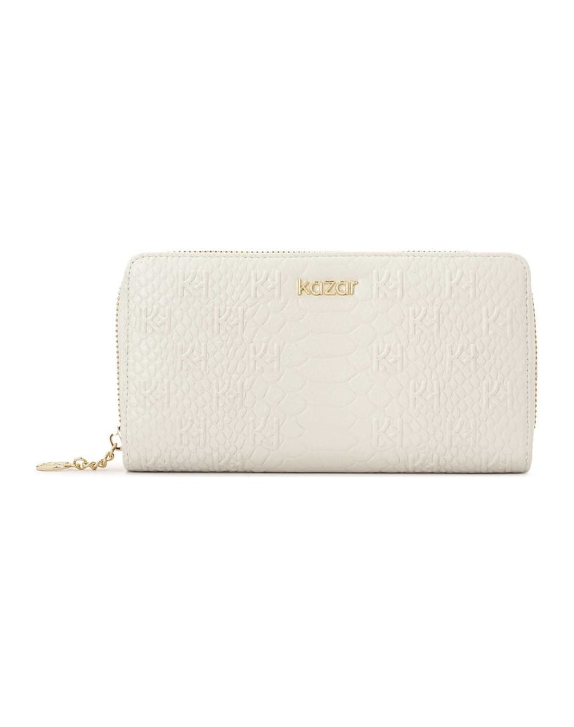 Kazar-White-embossed-leather-wallet-with-zipper-closure-bílá
