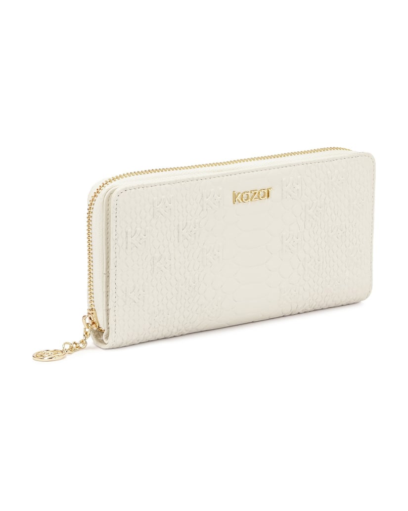 Kazar-White-embossed-leather-wallet-with-zipper-closure-bílá