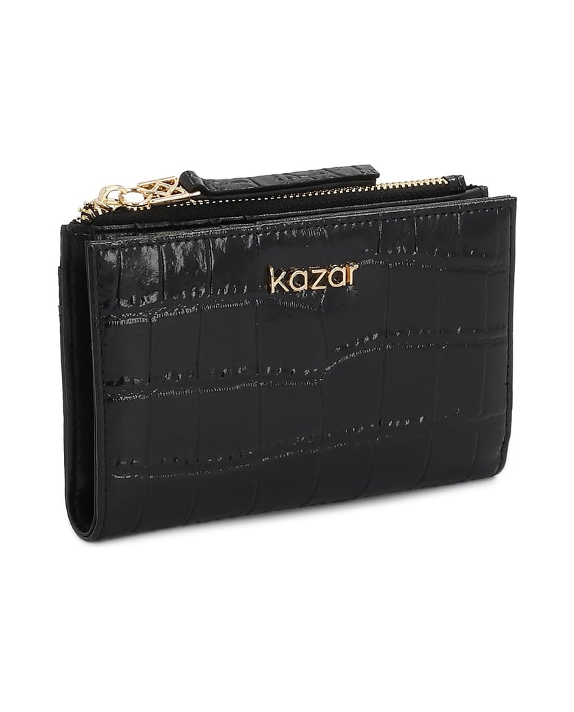Kazar-Women's-black-embossed-leather-wallet-černá