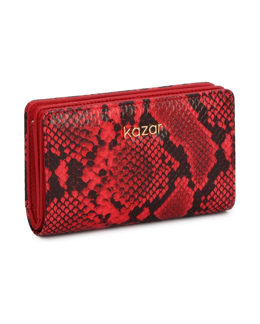 Kazar-Red-leather-wallet-embossed-with-snake-print-pattern-červená