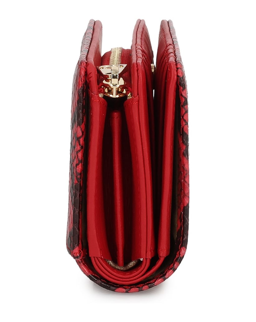 Kazar-Red-leather-wallet-embossed-with-snake-print-pattern-červená