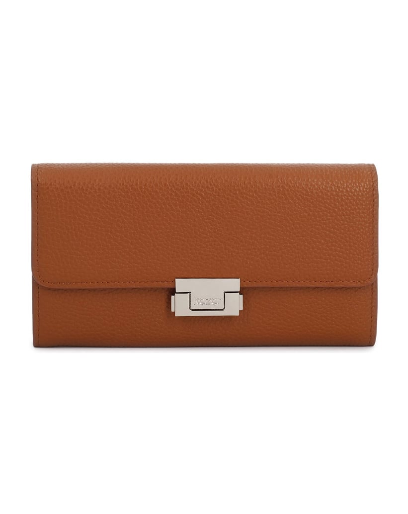 Kazar-Oblong-wallet-with-a-flap-of-light-brown-leather-ťavia