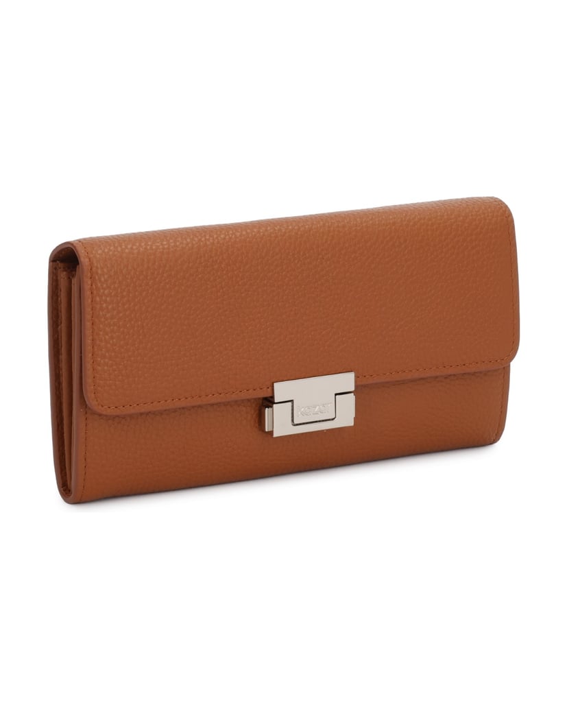 Kazar-Oblong-wallet-with-a-flap-of-light-brown-leather-ťavia