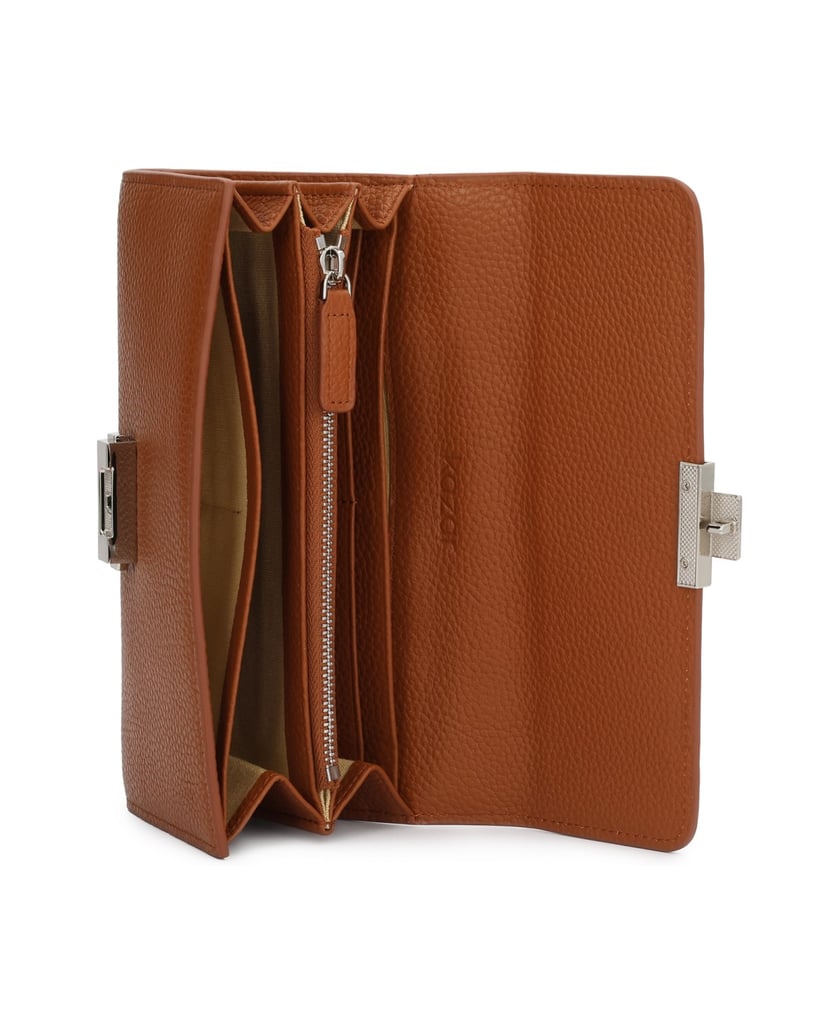 Kazar-Oblong-wallet-with-a-flap-of-light-brown-leather-ťavia