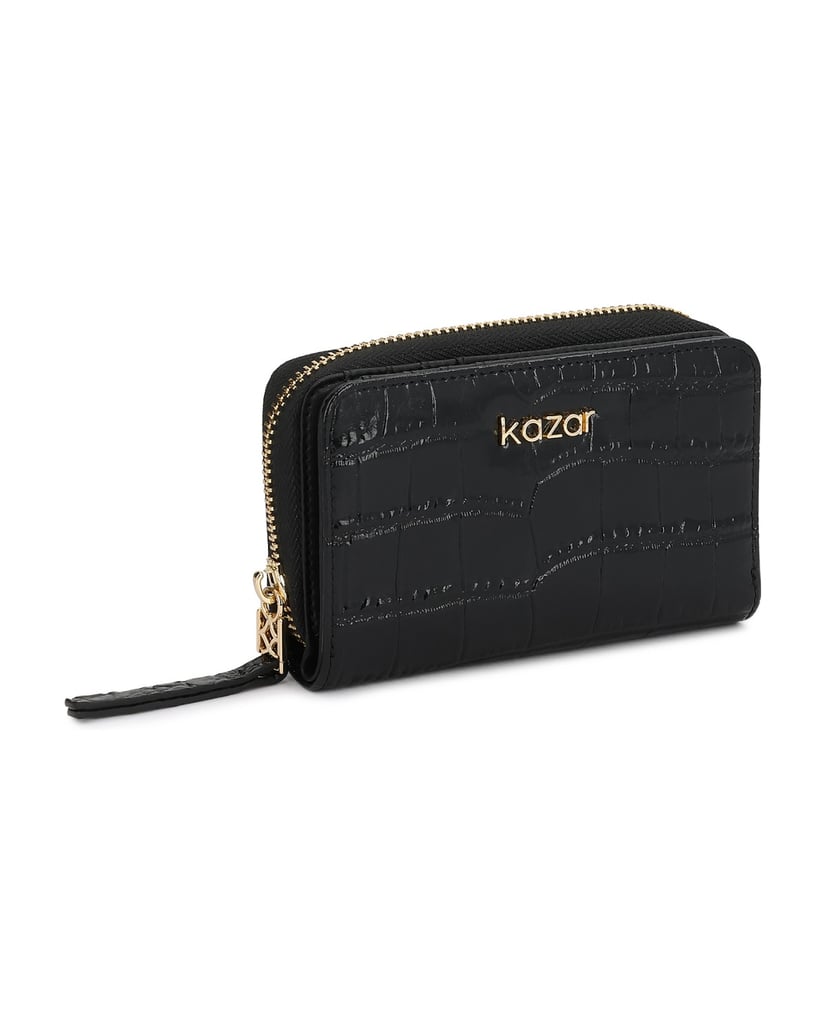 Kazar-Black-crocodile-embossed-leather-wallet-čierna