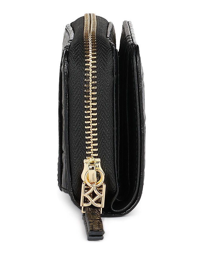 Kazar-Black-crocodile-embossed-leather-wallet-čierna