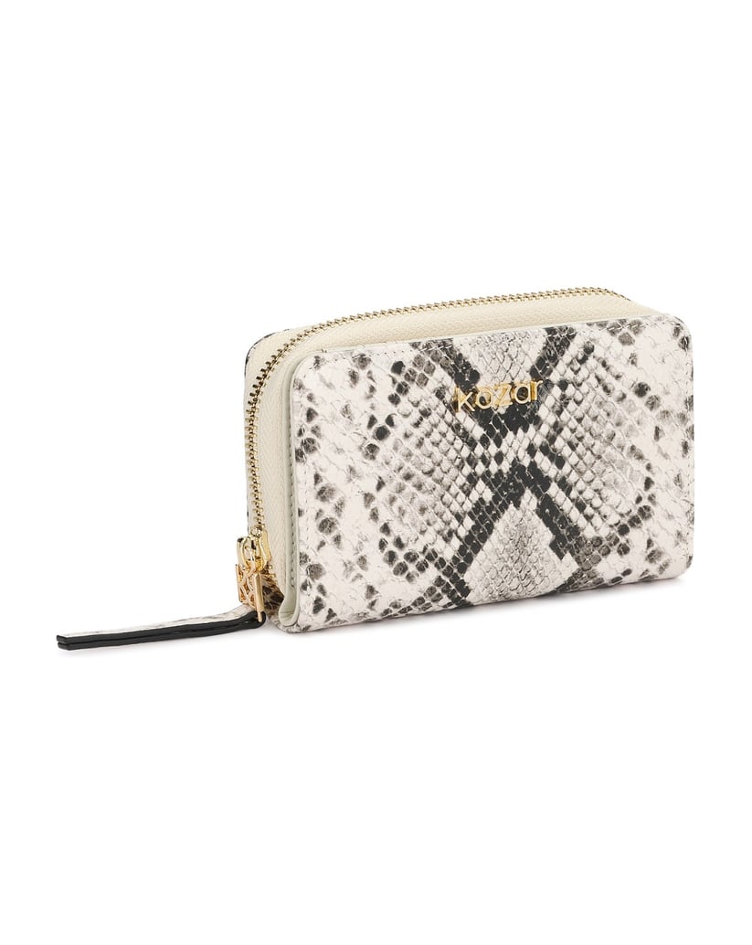 Kazar-Snake-motif-embossed-leather-wallet-with-zipper-pocket-bílá