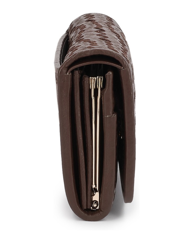 Kazar-Brown-leather-wallets-for-women-with-braided-texture-and-gold-logo-hnedá