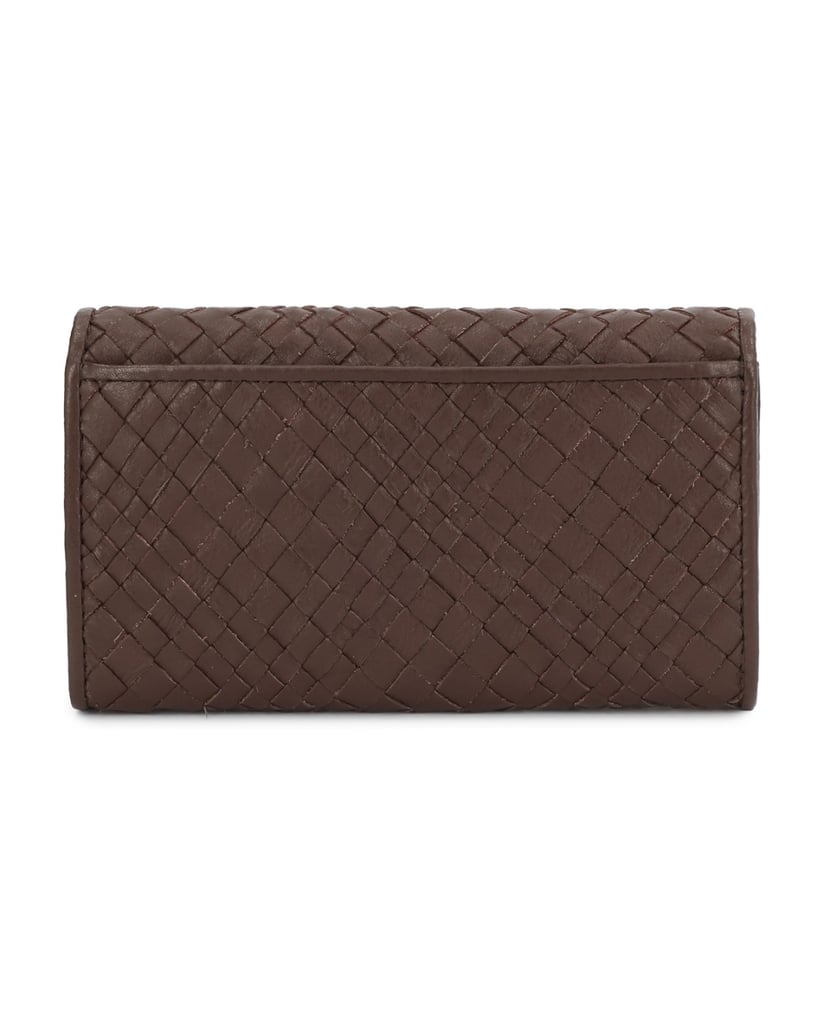 Kazar-Brown-leather-wallets-for-women-with-braided-texture-and-gold-logo-hnedá