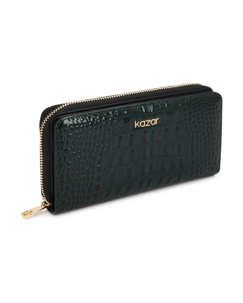 Kazar-Green-patent-wallet-with-croco-embossing-zelená