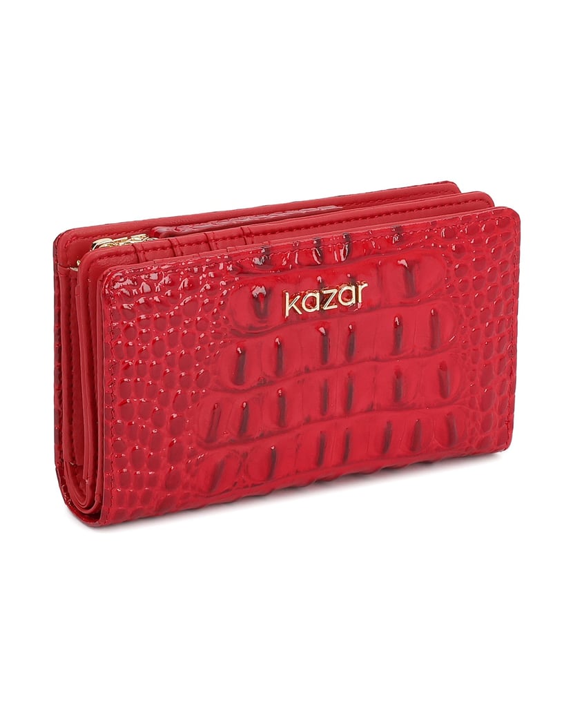 Kazar-Red-croco-textured-patent-wallet-červená