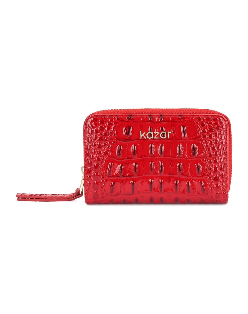 Kazar-Red-patent-wallet-with-embossing-and-gold-logos-červená