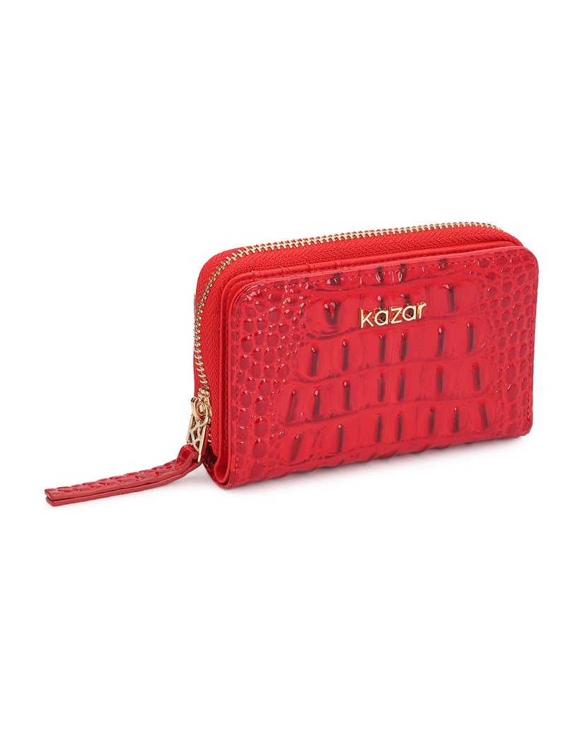 Kazar-Red-patent-wallet-with-embossing-and-gold-logos-červená