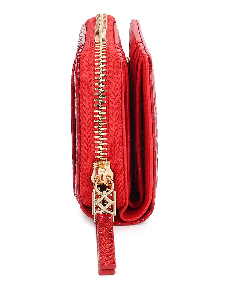 Kazar-Red-patent-wallet-with-embossing-and-gold-logos-červená