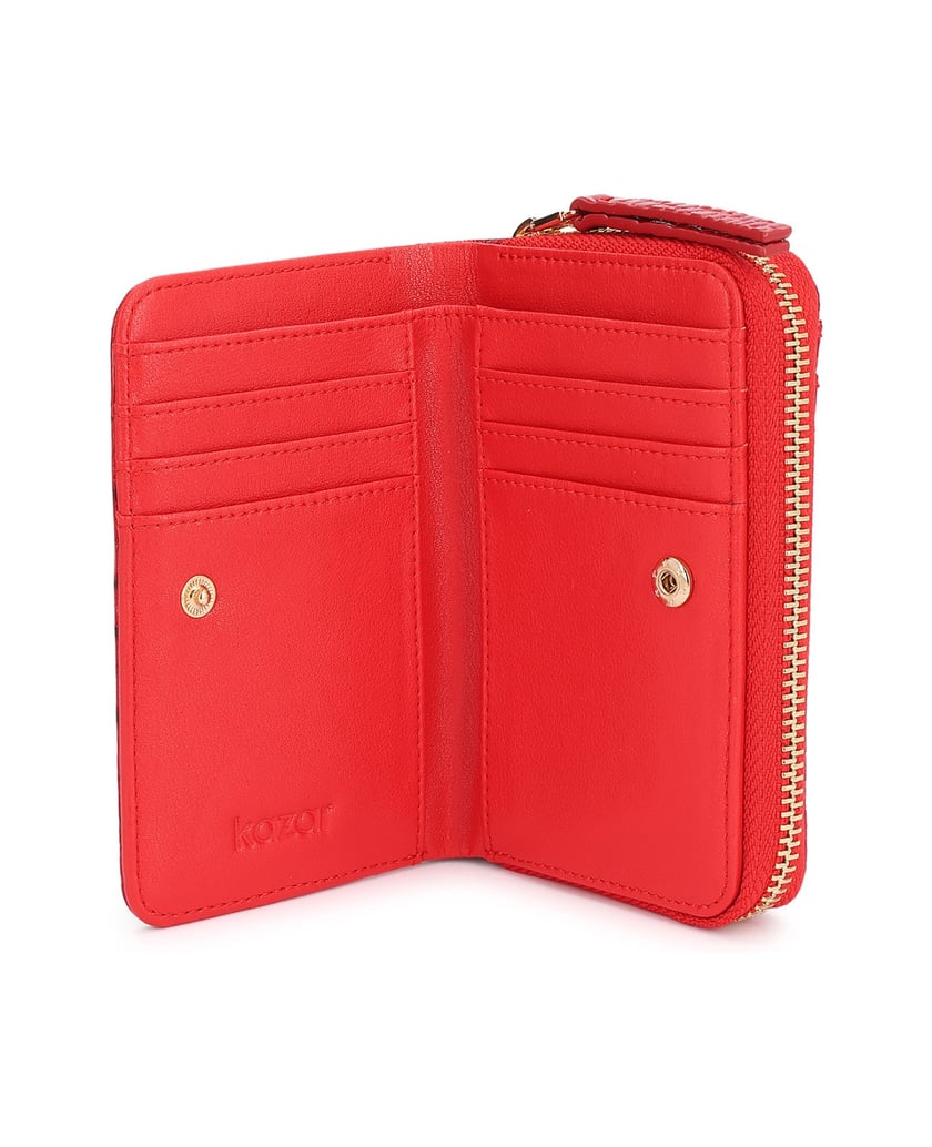 Kazar-Red-patent-wallet-with-embossing-and-gold-logos-červená