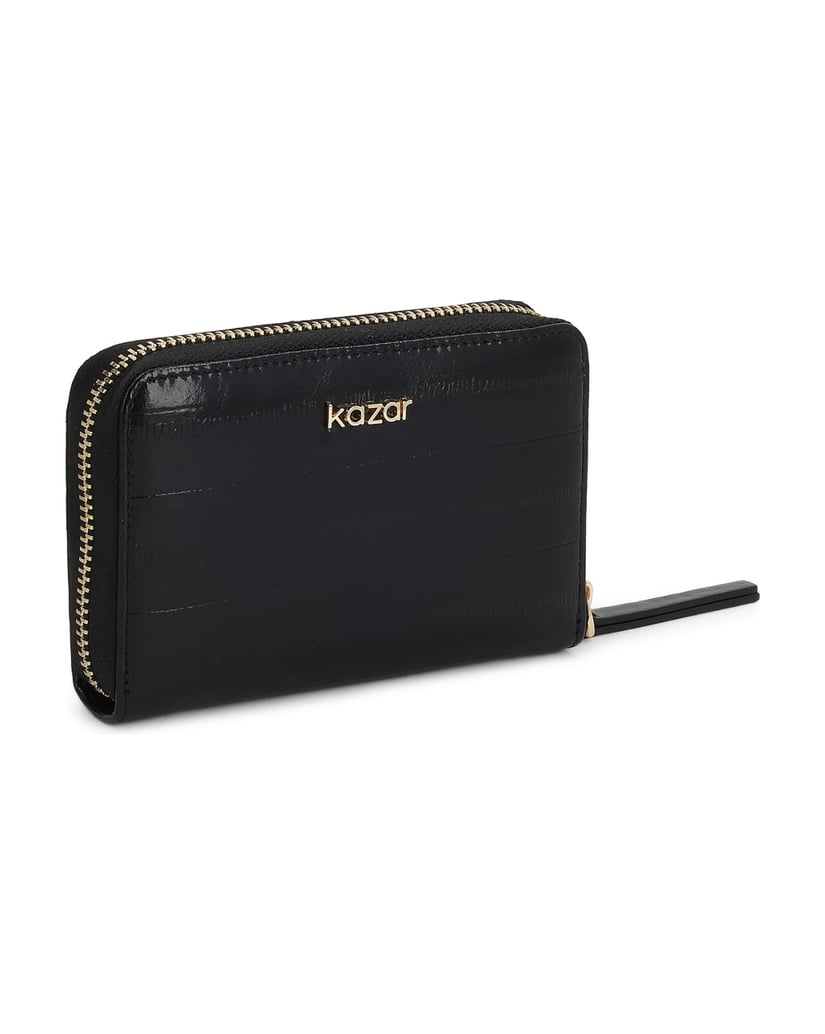 Kazar-Gold-logo-compact-zip-wallet-černá