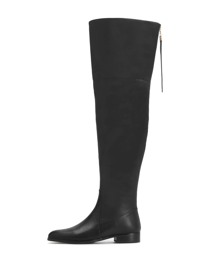 Kazar-Black-leather-over-knee-boots-on-a-flat-sole-černá