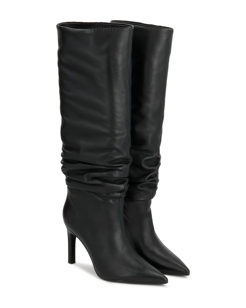 Kazar-Black-leather-high-boots-with-crinkle-stiletto-upper-černá