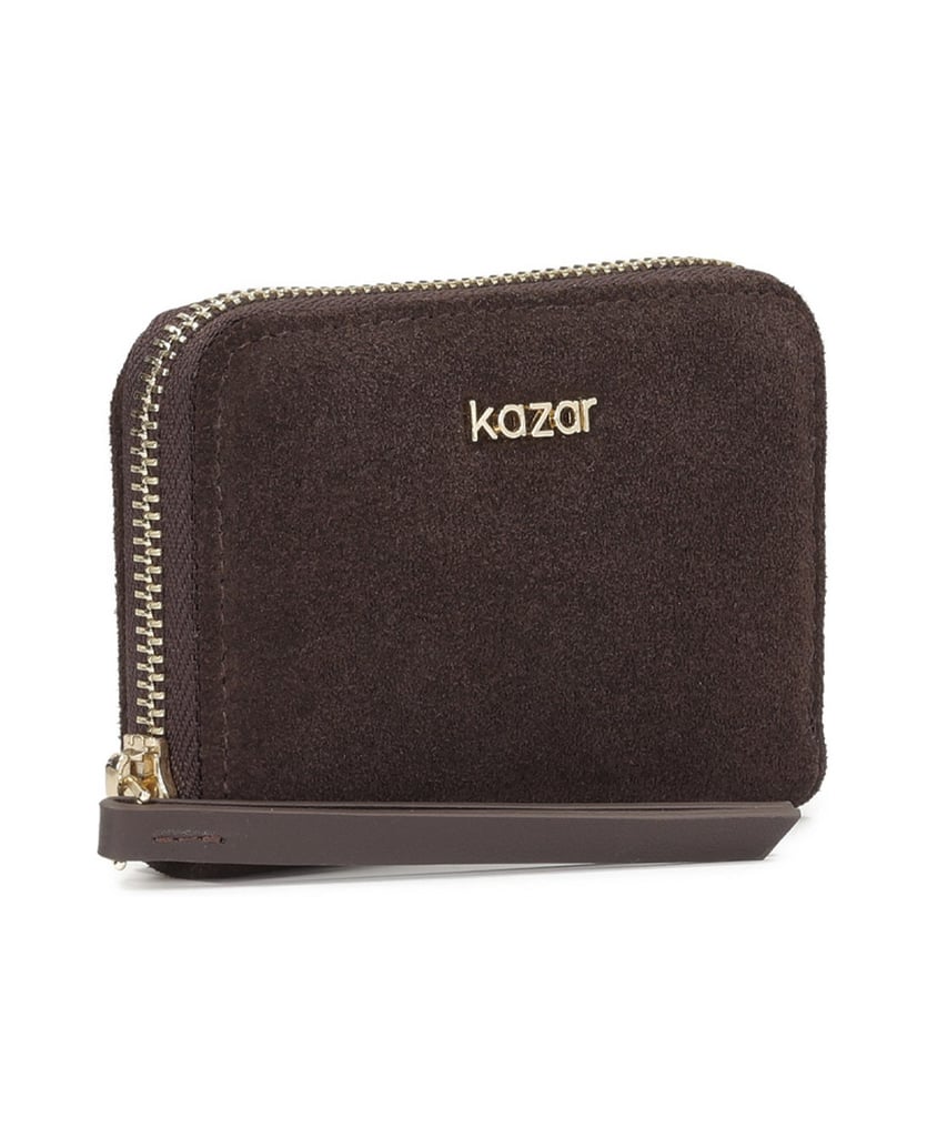 Kazar-Dark-brown-suede-wallet-for-women-with-logo-tmavě-hnědá