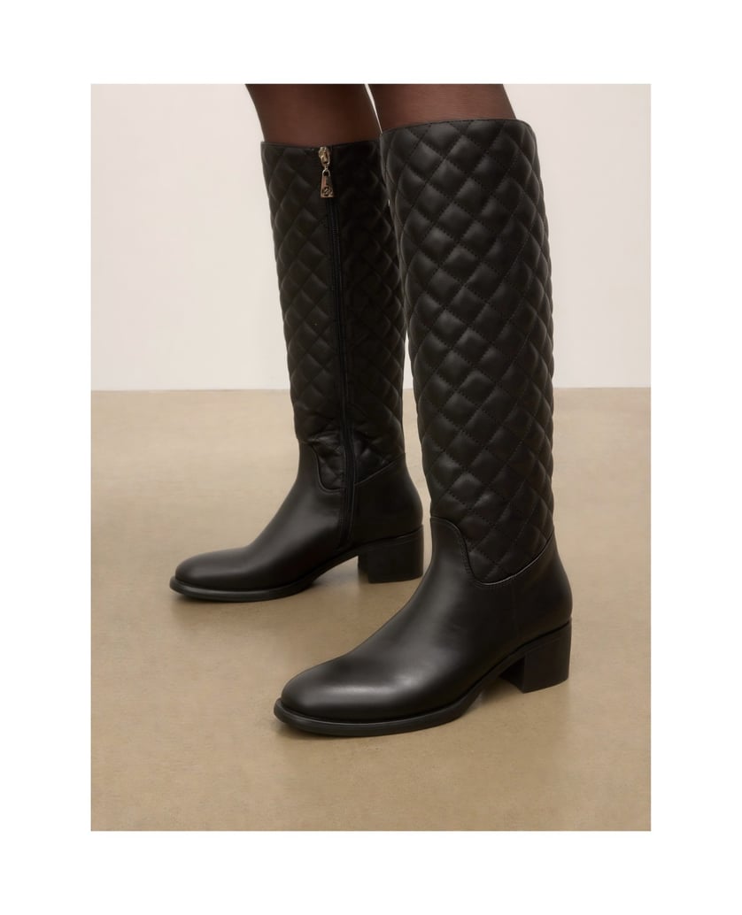 Kazar-Black-genuine-leather-high-boots-with-quilted-upper-černá