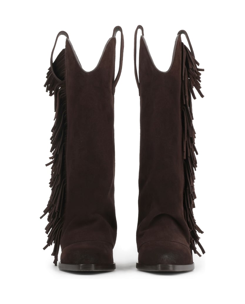 Kazar-Brown-cowboy-boots-with-overlay-upper-and-fringe-tmavě-hnědá