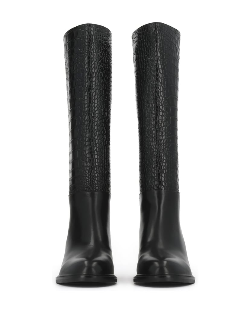 Kazar-High-boots-slip-on-with-contrasting-croco-upper-čierna