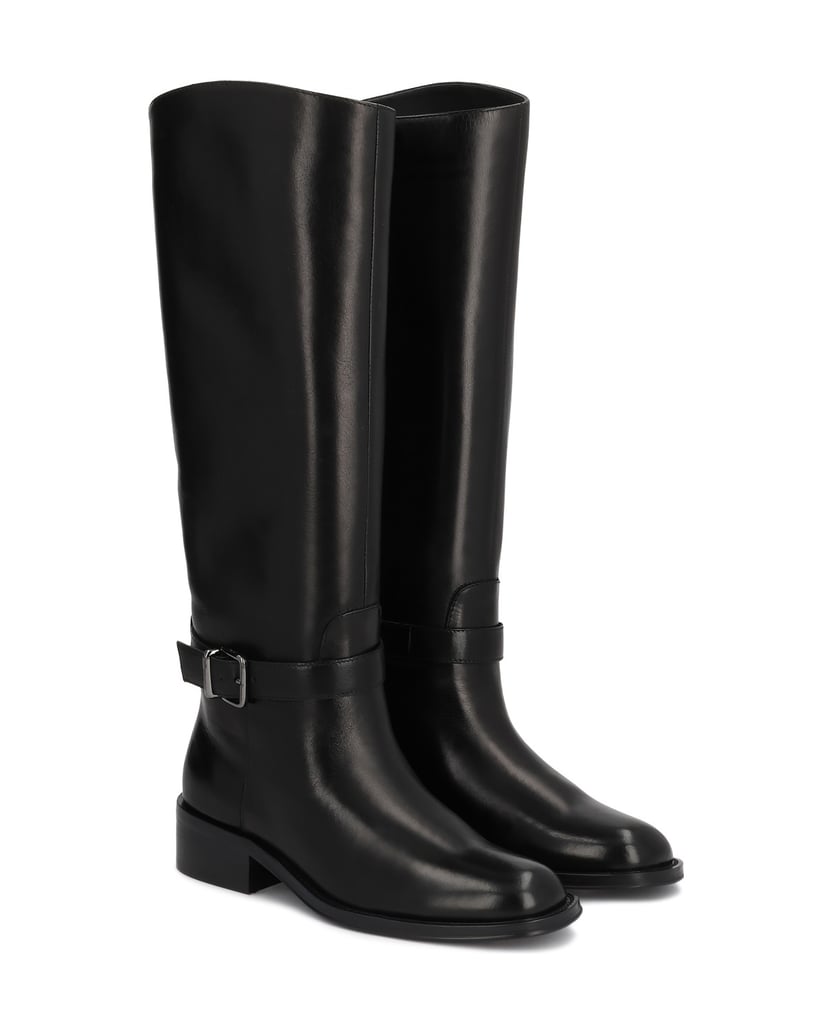 Kazar-Black-leather-high-boots-with-ankle-straps-černá