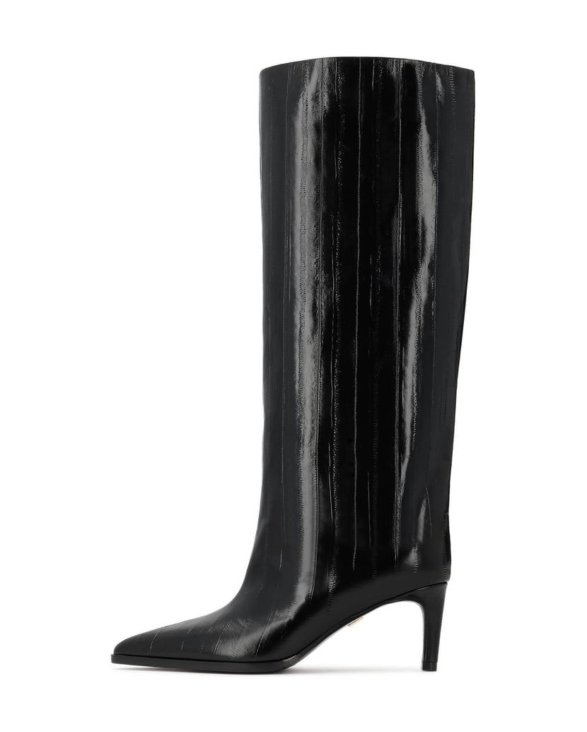 Kazar-Slip-on-high-boots-in-genuine-leather-with-a-vertical-pattern-čierna