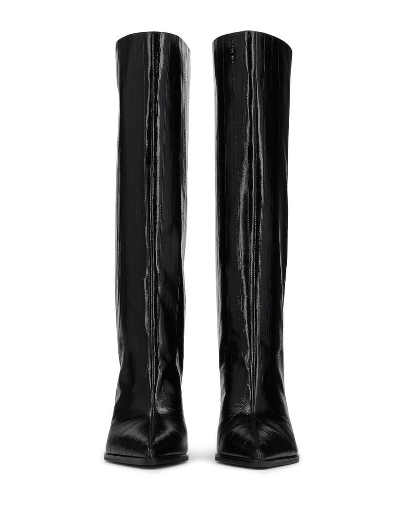 Kazar-Slip-on-high-boots-in-genuine-leather-with-a-vertical-pattern-čierna