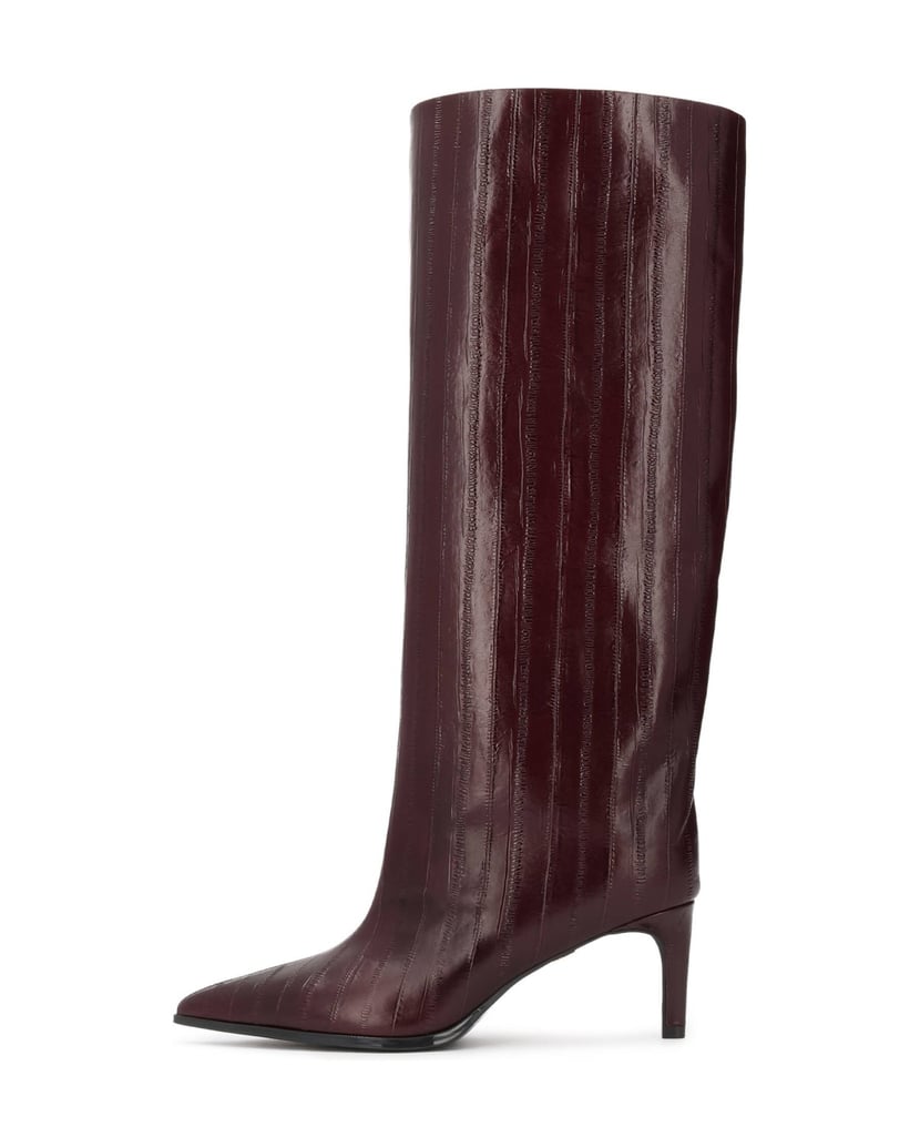 Kazar-Maroon-embossed-leather-high-boots-with-a-medium-heel-červená
