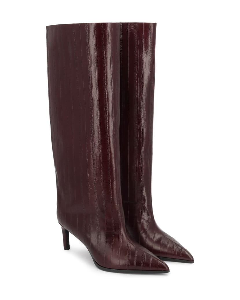 Kazar-Maroon-embossed-leather-high-boots-with-a-medium-heel-červená