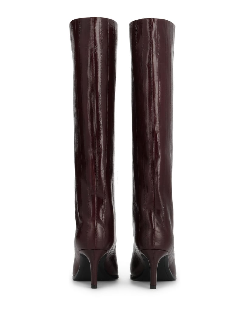 Kazar-Maroon-embossed-leather-high-boots-with-a-medium-heel-červená